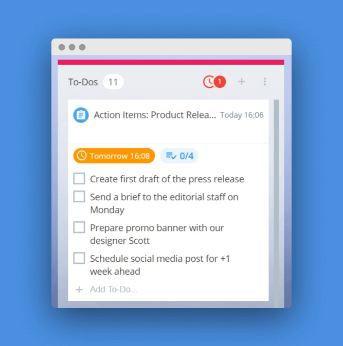 Action Items to-do list